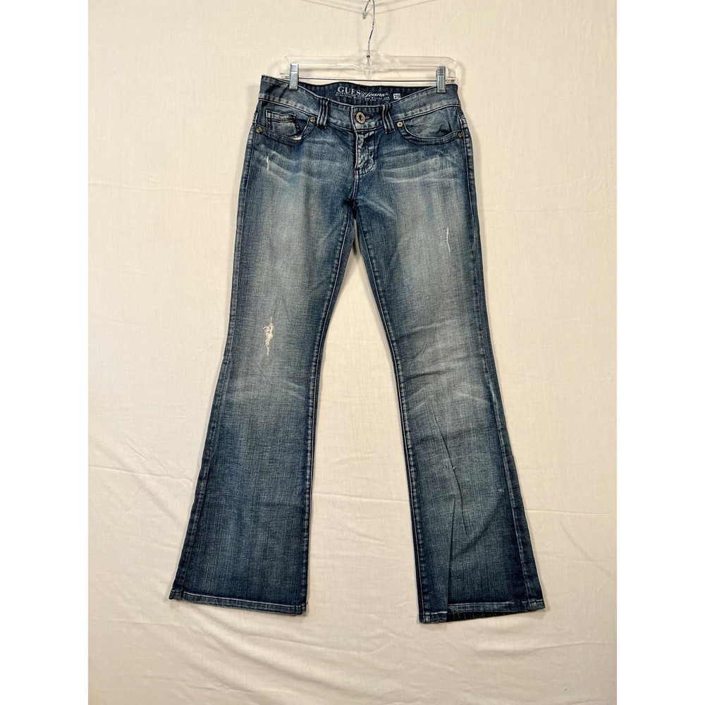 Guess Daredevil Flare Leg Jeans Medium Wash Distressed 29 19700 RQ Womens